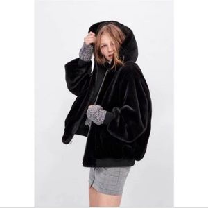 Zara Reversible Faux Fur Oversized Bomber